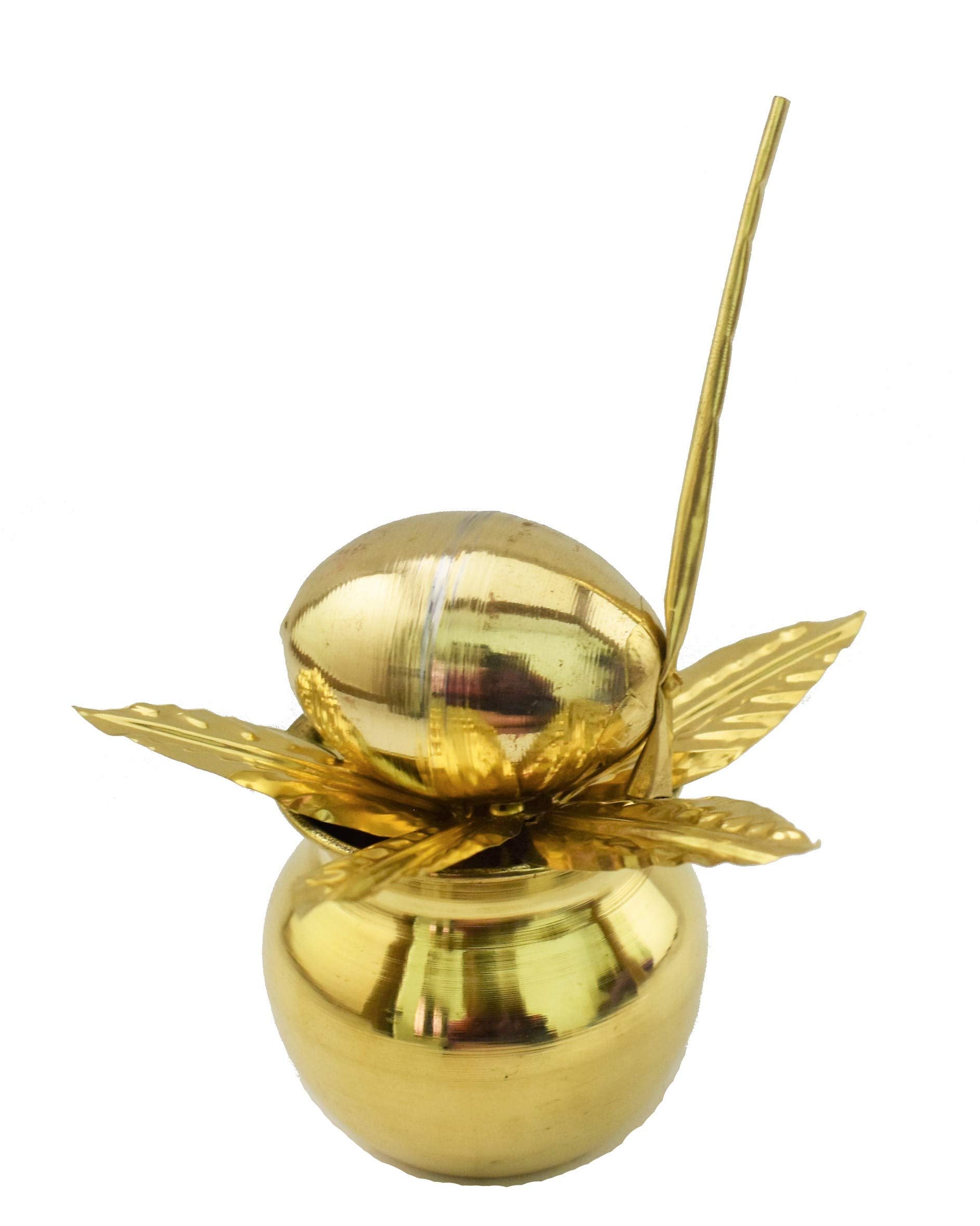 RealCraft; INSPIRING LIFES Glossy Mangal Kalash with Brass Nariyal and Leafs | for Diwali Pooja Metallic Coconut Mango Leaves (7